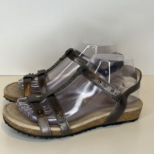 Taos Sandals Trophy Pewter Gray Leather Cork studded Women's 7 Comfort Walking